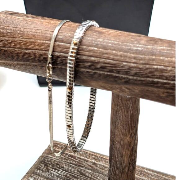 Two Tone Stretch & Silver Tone Herringbone Ankle Bracelets - Picture 1 of 8